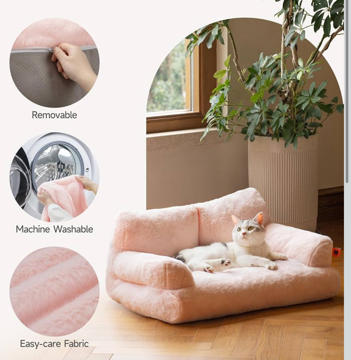 Pet Couch Bed, Wasahable Cat Beds for Medium Small Dogs & Cats